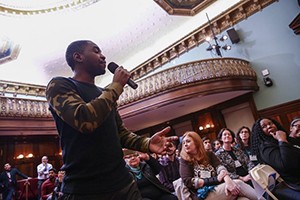 man talking during conference